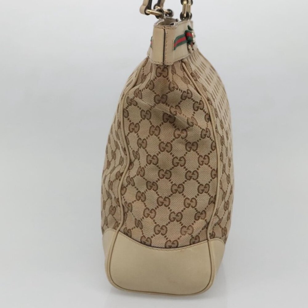 GUCCI GG Canvas Web Sherry Line Tote Bag Beige Gold 257062 Auth 140783 - Picture 5 of 16